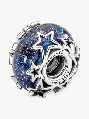 NEW Authentic PANDORA 925 Silver Galaxy Blue & Star Murano Charm 790015C00